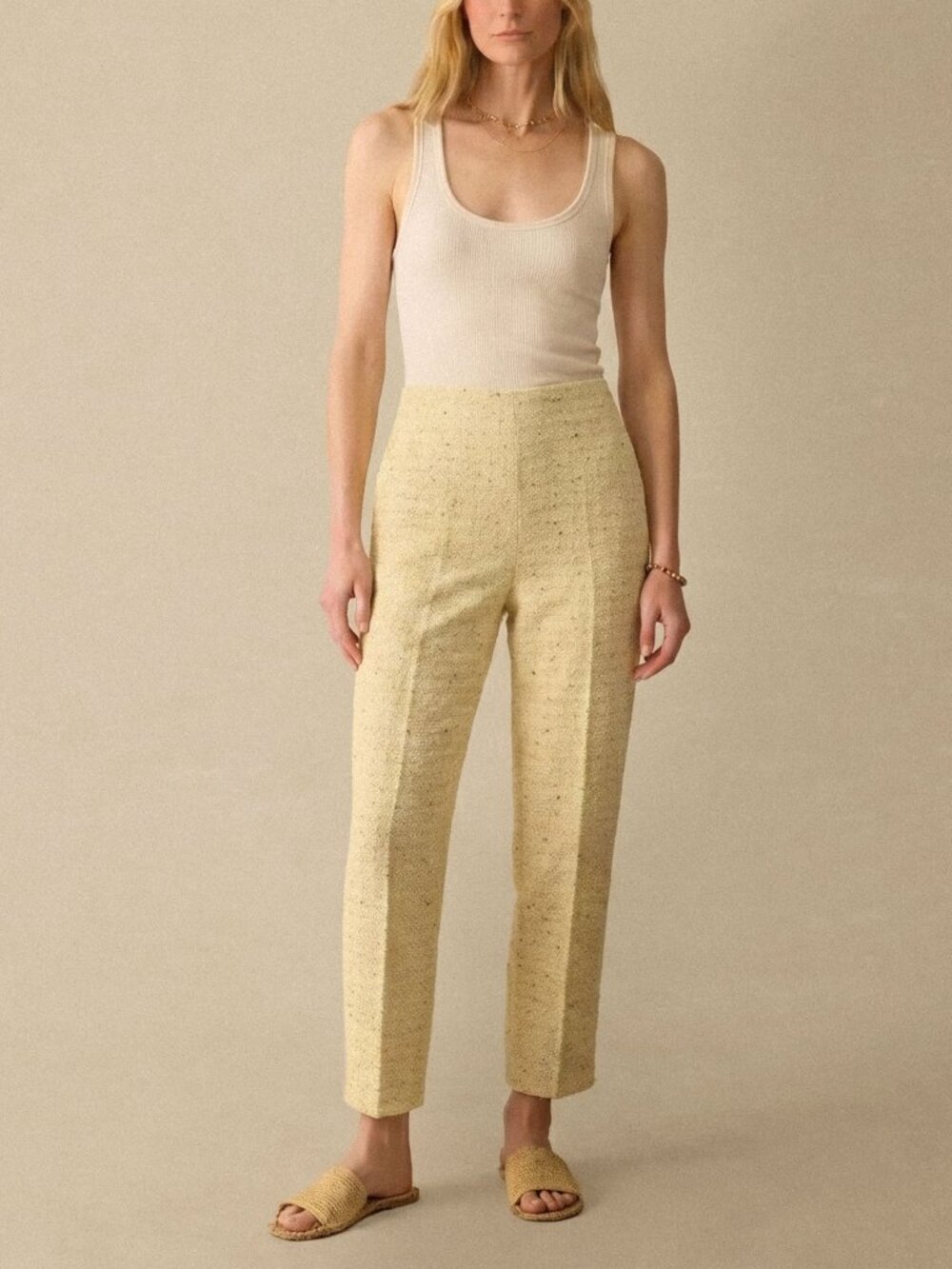 Vintage 60s 70s Van Lear Haute Couture Yellow Boucle Knit Trousers // High Waist